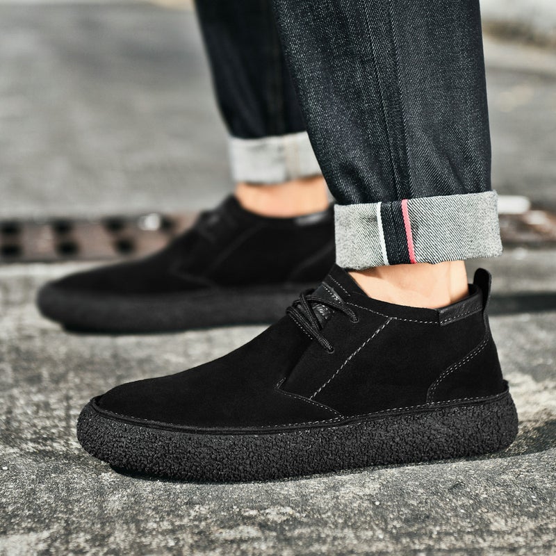 Matte Leather Mercerized Suede Leather Mid-Top Board Shoes Martin Boots Mid-Cut Retro Men'S Casual Leather Shoes Thick-Soled Fashionable Shoes - Image 4