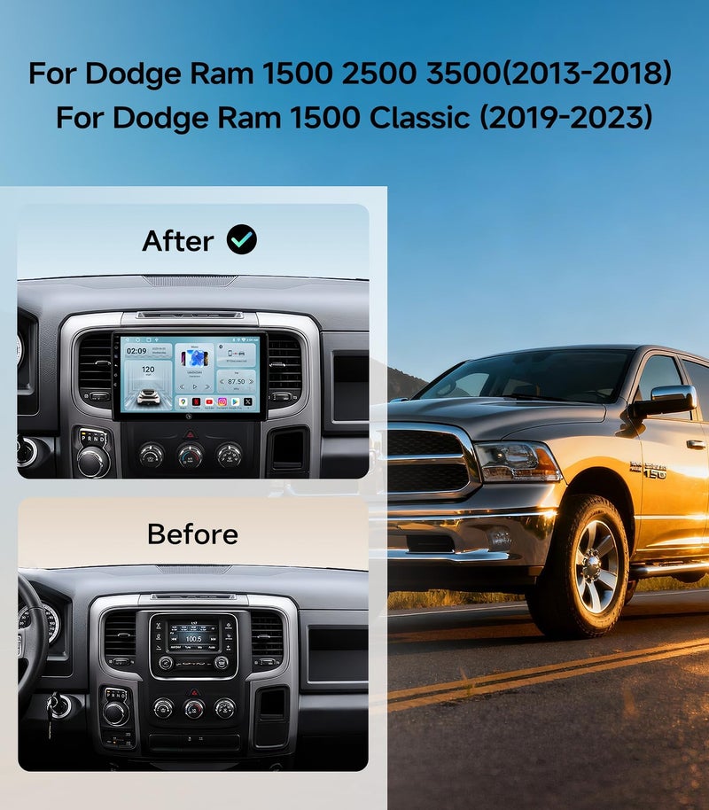 AINAVIGO 10.2inch Car Stereo Radio for Dodge Ram Pickup 1500 2500 3500 2013 2014 2015 2016 2017 2018 with Wireless carplay/Android auto/Touchscreen/Android13/GPS Navigation/HD Backup Camera - Image 2