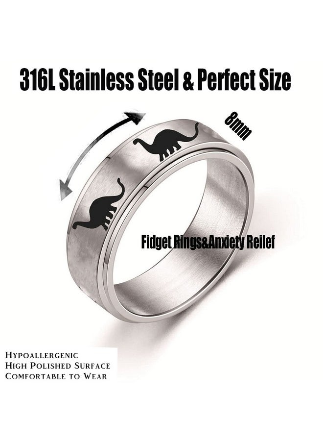 INENIMARTJ - Dinosaur Fidget Rings For Women Men Stainless Steel Spinner Ring Dinosaur Anxiety Ring Jurassic Dinosaurs Anxiety Spinning Ring For Teen Girls Boys Gifts (D Plesiosaurs, 6) - Image 1