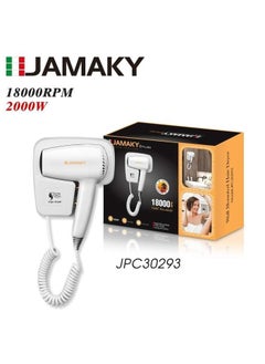 Jamaky Italy مجفف شعر كهربائي لون ابيض من جاماكي يثبت على الحائط -2000 واط موديل jpc 30293 يثبت  على الحائط/المنضدة (ساخن وبارد)  - Image 1