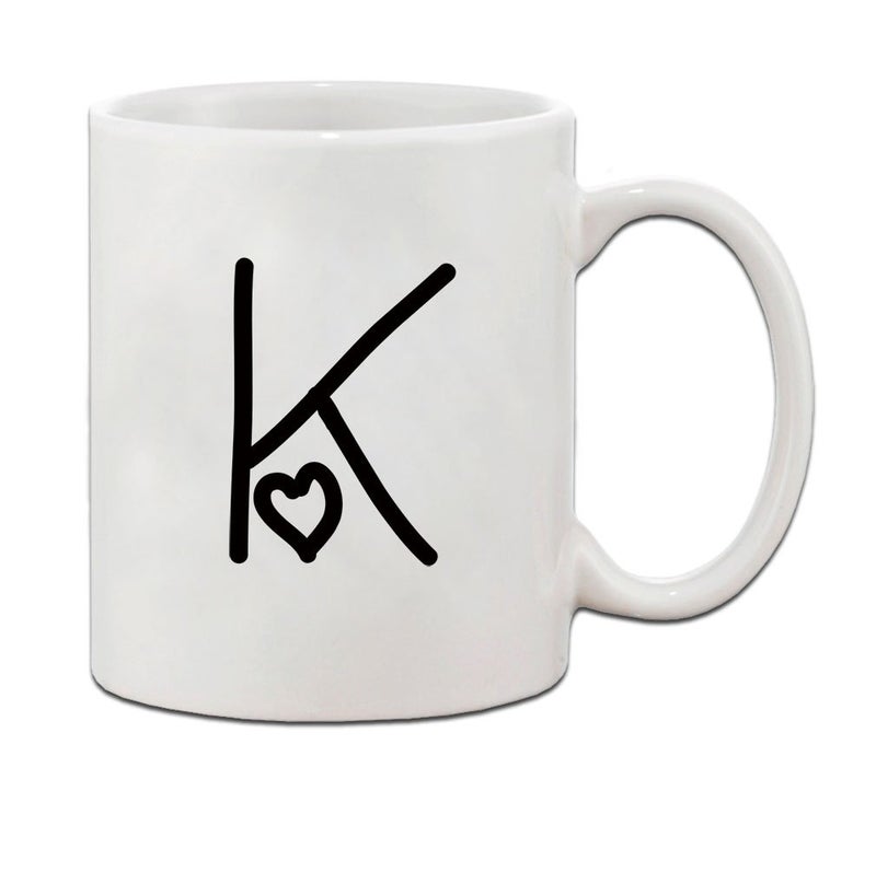 K Love Hearts Initial Monogram Personalized Letter K Ceramic Mug Coffe Cup Holiday Christmas Hanukkah Gift for Men Women