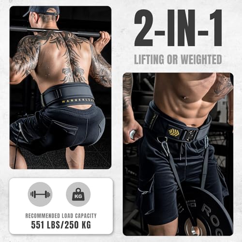 M MANUEKLEAR MANUEKLEAR 2-in-1 Weightlifting Belt & Dip Belt with 36.7 IN Rope, Double-Layer Weight Lifting Belts, Powerlifting Gym Weighted Belt for Pull Up Squat - Image 2