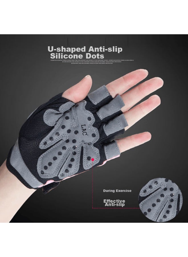 Lac Fitness Gloves For Women, Non-slip Half-finger Sports Gloves For Men, Wear-resistant Gym Training Half-finger Wrist Guard Gloves, Black, Size L - Image 5