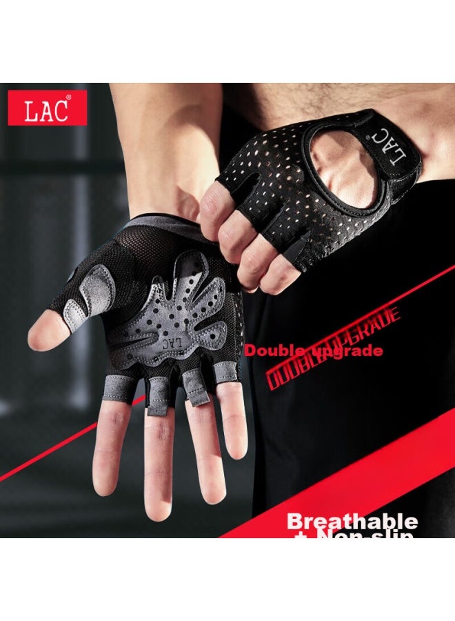 Lac Fitness Gloves For Women, Non-slip Half-finger Sports Gloves For Men, Wear-resistant Gym Training Half-finger Wrist Guard Gloves, Black, Size L - Image 1