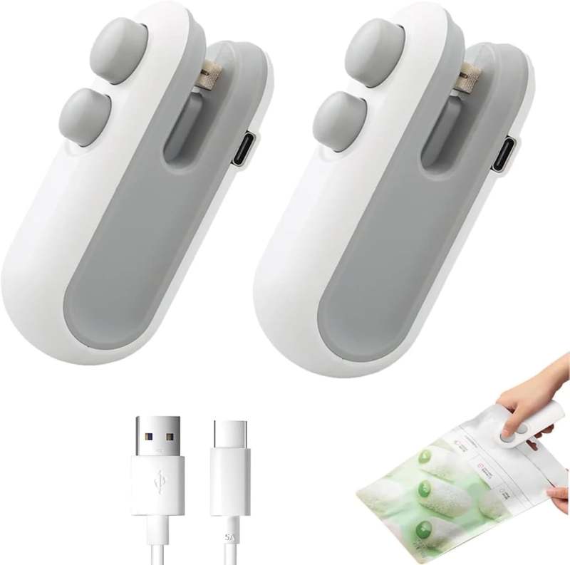 Handheld Heat Sealer 2Pcs White 2-In-1 Sealer And Cutter - Instant Sealing Without Preheating Portable Food Sealer for Home Kitchen Dorm Camping - Image 1