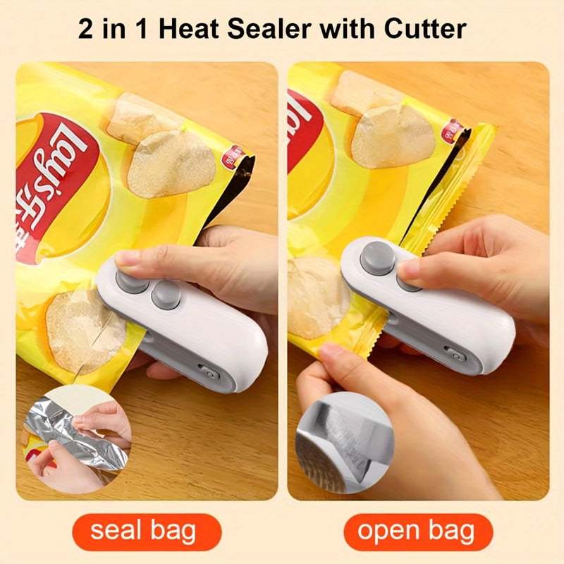 Handheld Heat Sealer 2Pcs White 2-In-1 Sealer And Cutter - Instant Sealing Without Preheating Portable Food Sealer for Home Kitchen Dorm Camping - Image 3