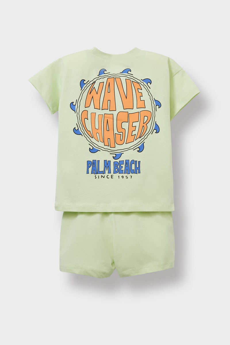 DeFacto Green BabyBoy Baby Boy Slogan Printed 2 Piece Set Casual - Image 1