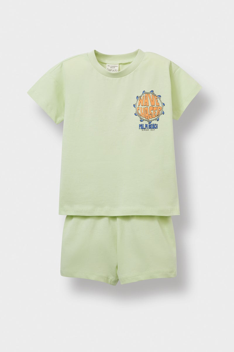 DeFacto Green BabyBoy Baby Boy Slogan Printed 2 Piece Set Casual - Image 2