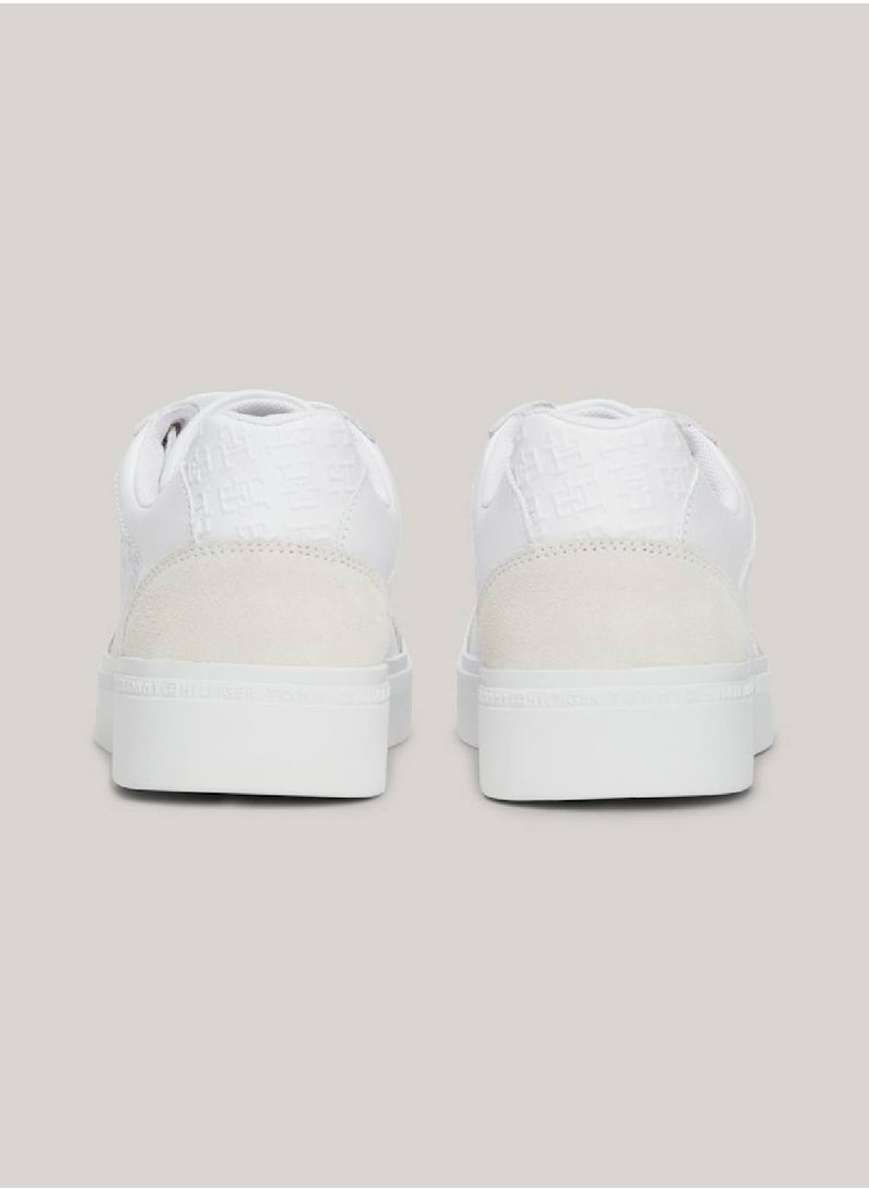TOMMY HILFIGER Women's Th Monogram Leather Mixed Texture Sneakers -  Leather upper, White  - Image 2