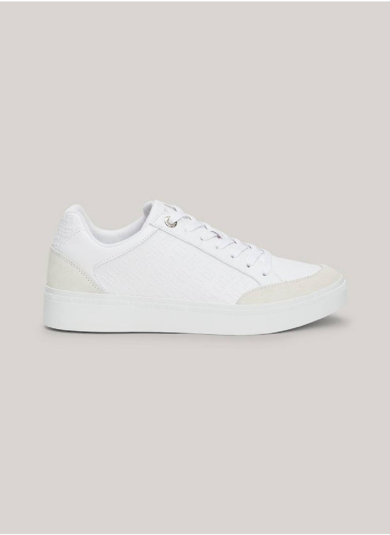 TOMMY HILFIGER Women's Th Monogram Leather Mixed Texture Sneakers -  Leather upper, White  - Image 1