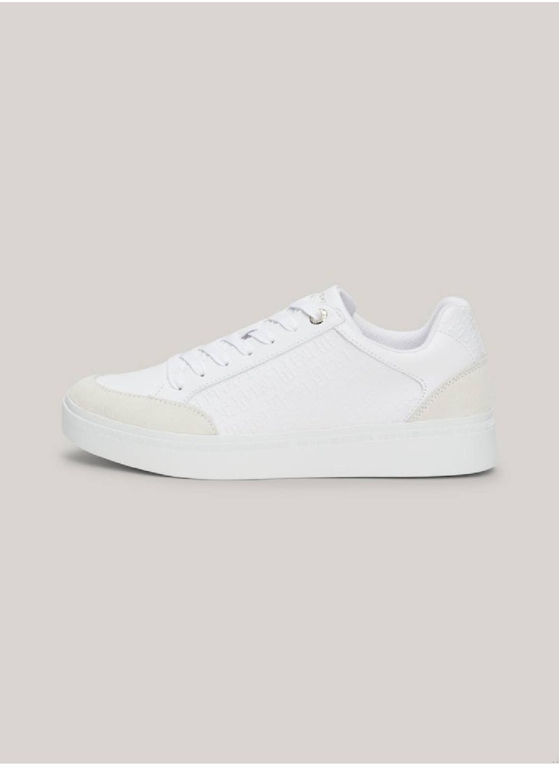 TOMMY HILFIGER Women's Th Monogram Leather Mixed Texture Sneakers -  Leather upper, White  - Image 5