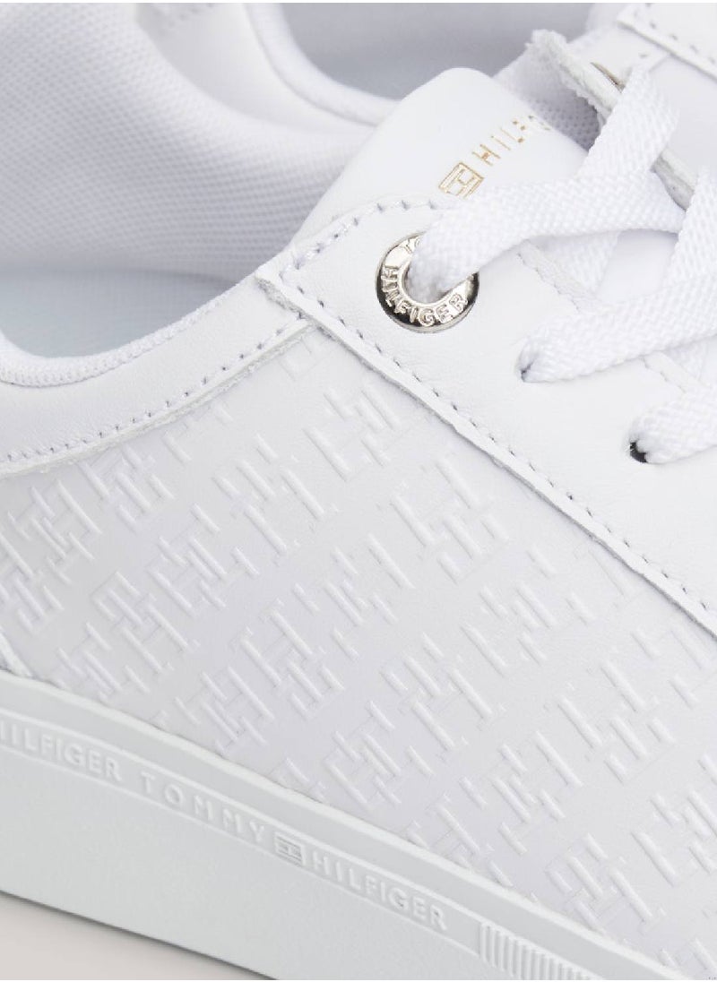 TOMMY HILFIGER Women's Th Monogram Leather Mixed Texture Sneakers -  Leather upper, White  - Image 4
