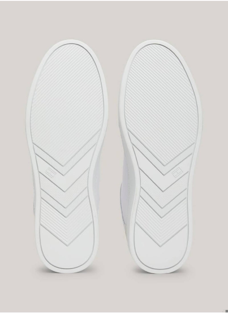 TOMMY HILFIGER Women's Th Monogram Leather Mixed Texture Sneakers -  Leather upper, White  - Image 3