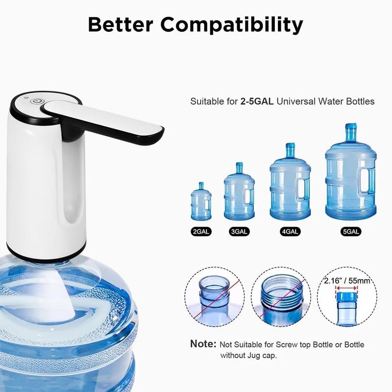 KELVEE مضخة مياه قابلة للطي لزجاجة سعة 20 لتر بطارية قابلة للشحن 1200 مللي أمبير للمياه الساخنة والباردة للمنزل والمكتب والخارج محمولة، بيضاء - Image 5