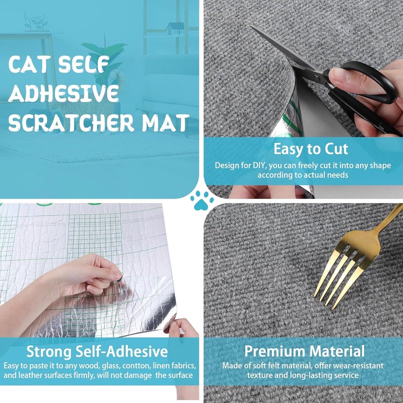 LSGCQ Climbing Cat Scratcher Mat Trimmable Cat Scratching Post Carpet 78.7’’x15.8’’ Self Adhesive Carpet Mat Pad Replacement for Cat Tree Shelves Post Couch Wall Furniture Steps DIY Protector (Light Gray) - Image 3