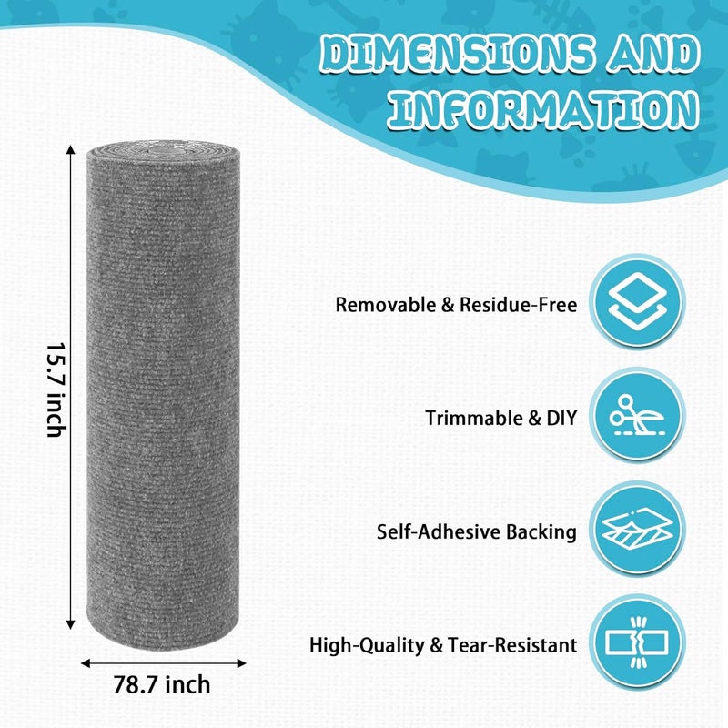 LSGCQ Climbing Cat Scratcher Mat Trimmable Cat Scratching Post Carpet 78.7’’x15.8’’ Self Adhesive Carpet Mat Pad Replacement for Cat Tree Shelves Post Couch Wall Furniture Steps DIY Protector (Light Gray) - Image 2