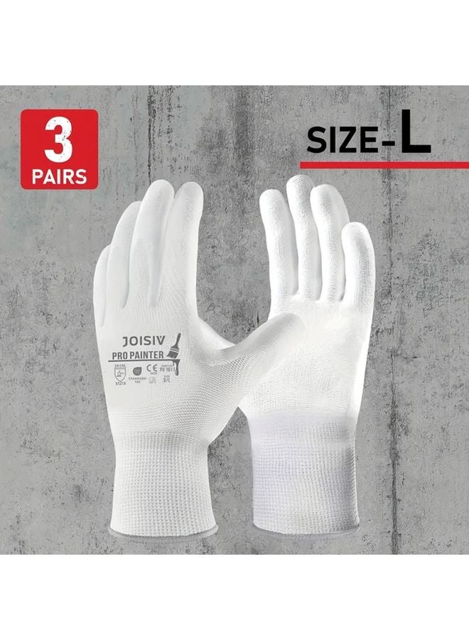 3 Pairs L Size PU Safety Work Gloves Breathable Lightweight for Men Women - Image 1