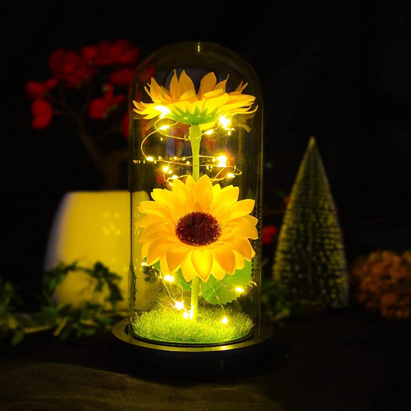 Techshare Glass Sunflowers Gifts Sunflower Artificial Flowers in Glass Dome is a Unique Gifts for a Girlfriend Mum Women or Wife on Valentines Day Mothers Day Christmas Birthday Anniversaries etc