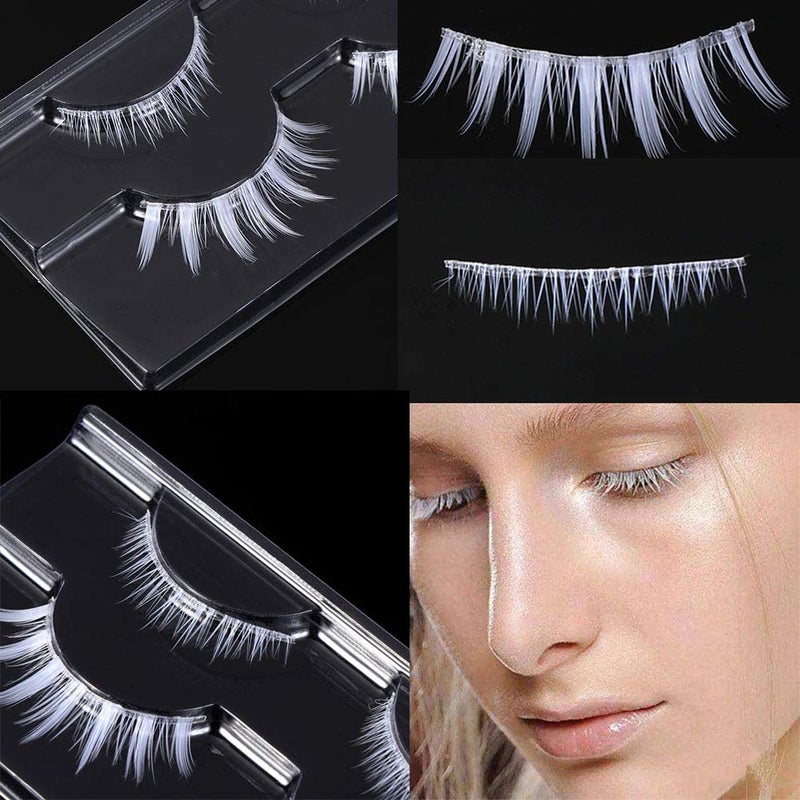outopen White False Eyelashes Halloween White Eye lashes Extension Tools Anime Cosplay Makeup Natural Looking Masquerade Party Eyelashes (A01-White 2 Pairs(Upper&Bottom)) - Image 4