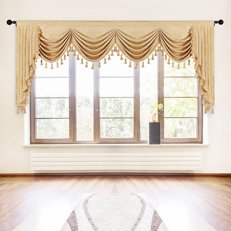 ELKCA ELKCA Thick Chenille Window Curtains Valance for Living Room Luxury Gold Curtain Valance for Bedroom (W110inch  1 Panel)  - Image 1