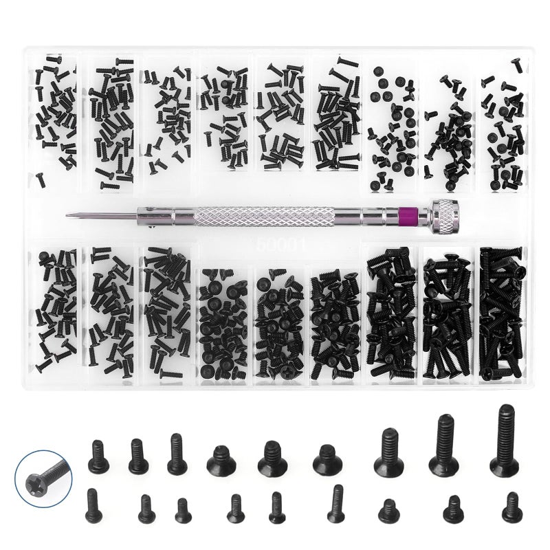 Gegraterwa Computer Screws Laptop Screws 500 Pcs M1.2/M1.4/M2.0 Small Screws Kit for Motherboard PC SSD Glasses with Screwdriver - Image 1