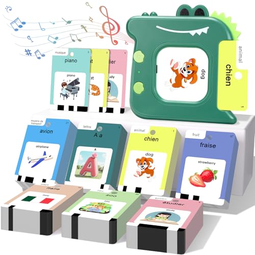 AHJ French and English Talking Flash Cards for Toddlers 1 2 3 4 5 6 Year Olds 420 Sight Words Montessori Learning Toys Pocket Speech Therapy Toys Sensory Preschool Educational Birthday - Image 1