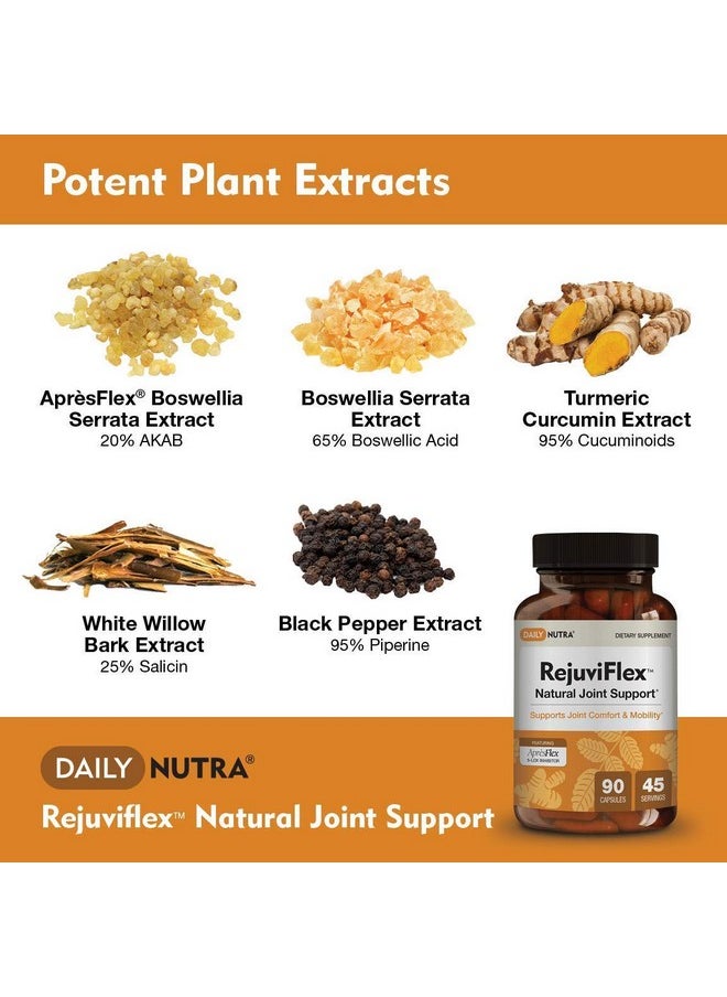 DailyNutra Rejuviflex Natural Joint Supplement For Men And Women Supports Hand Elbow Hip And Knee Relief ; Featuring Apresflex Boswellia Turmeric Curcumin And White Willow Bark (90 Capsules)  - Image 4