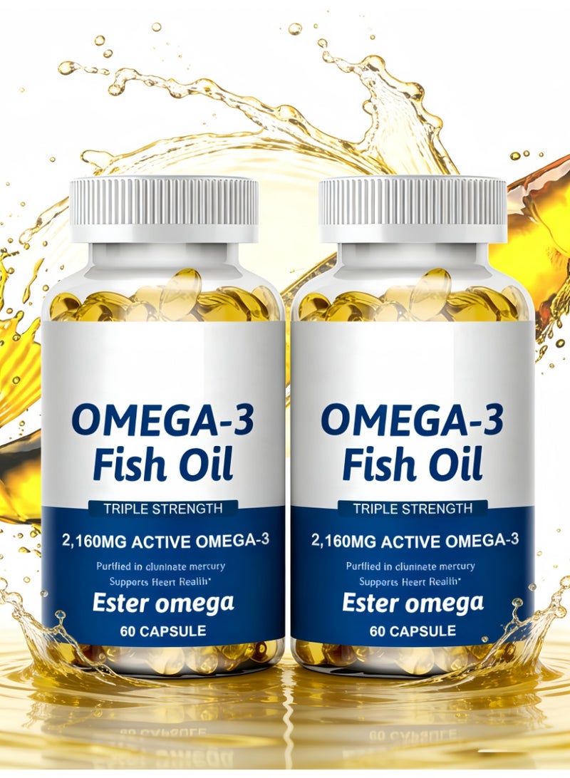 أوميغا-3 زيت السمك من أعماق البحار ثلاثي القوة كبسولات هلامية (عبوة من قطعتين) | 2160 ملجم | يدعم صحة القلب والراحة في المفاصل وتحسين الذاكرة | كبسولة واحدة يومياً، مناسبة للعائلة بأكملها - Image 1