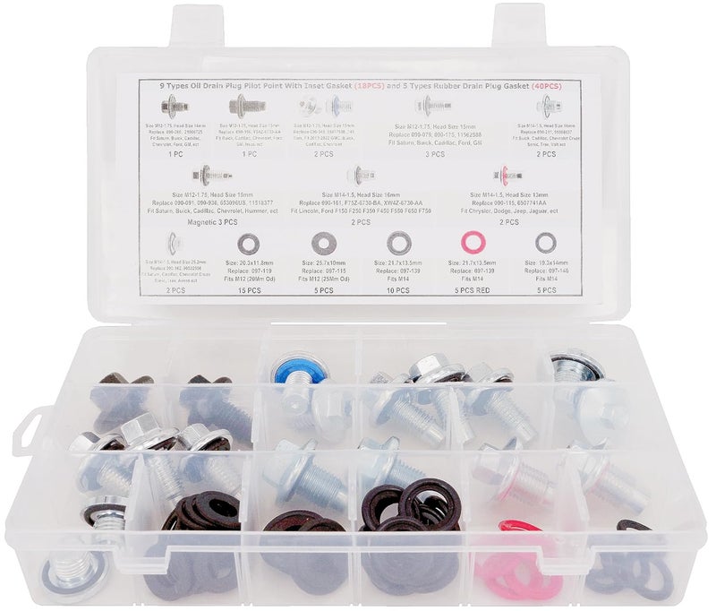 Dsnaduo 9 Types Oil Drain Plug with Inset Gasket (18PCS) and 5 Types Rubber Gaskets (40PCS) Master Assortment Kit - Image 3