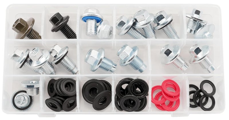 Dsnaduo 9 Types Oil Drain Plug with Inset Gasket (18PCS) and 5 Types Rubber Gaskets (40PCS) Master Assortment Kit - Image 1