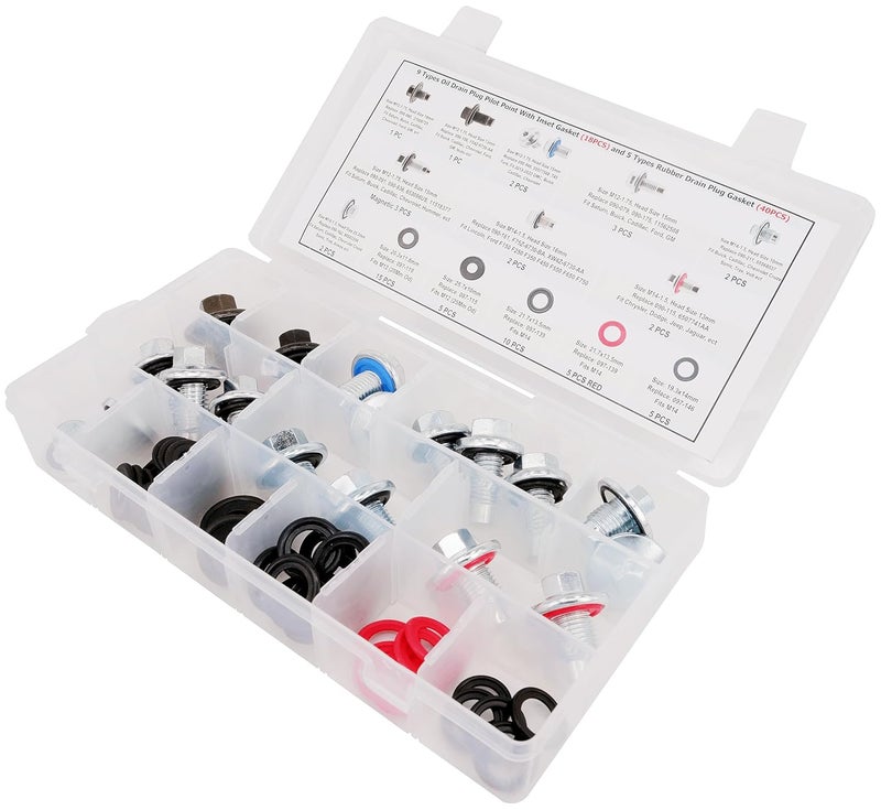 Dsnaduo 9 Types Oil Drain Plug with Inset Gasket (18PCS) and 5 Types Rubber Gaskets (40PCS) Master Assortment Kit - Image 4