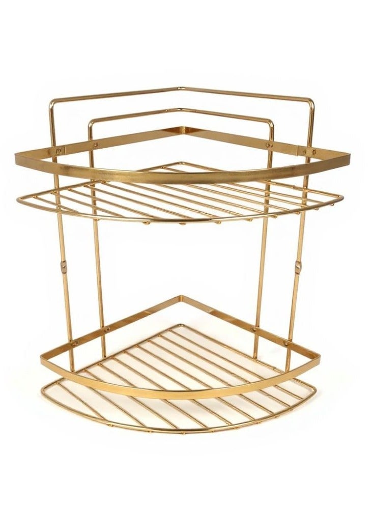 Stainless steel corner bathroom shelf shower caddy organizer rack for shampoo soap & accessories rustproof multipurpose holder comes with screws & anchors gold 2 tier. - Image 1