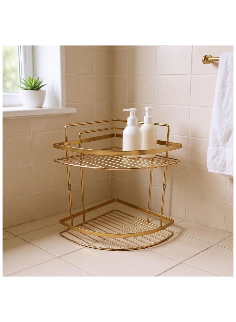 Stainless steel corner bathroom shelf shower caddy organizer rack for shampoo soap & accessories rustproof multipurpose holder comes with screws & anchors gold 2 tier. - Image 3