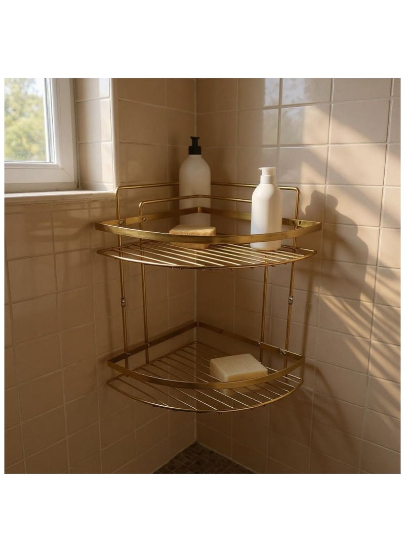 Stainless steel corner bathroom shelf shower caddy organizer rack for shampoo soap & accessories rustproof multipurpose holder comes with screws & anchors gold 2 tier. - Image 4