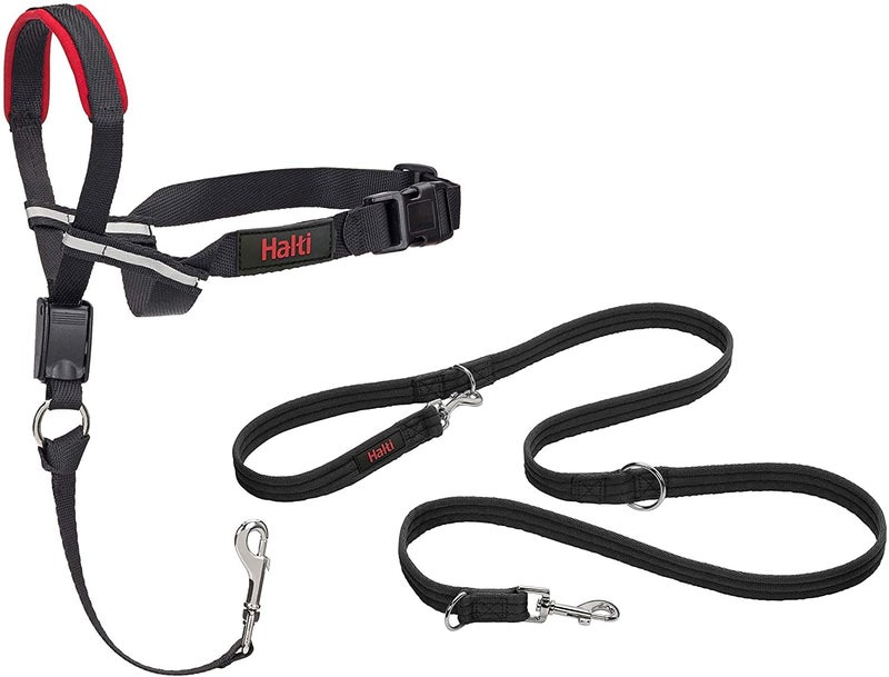 Halti Optifit Headcollar & Halti Training Leash Size Large, Black Combination Pack - Stop Your Dog Pulling on the Leash. Adjustable with Padded Nose Band. Suitable for Large Dogs