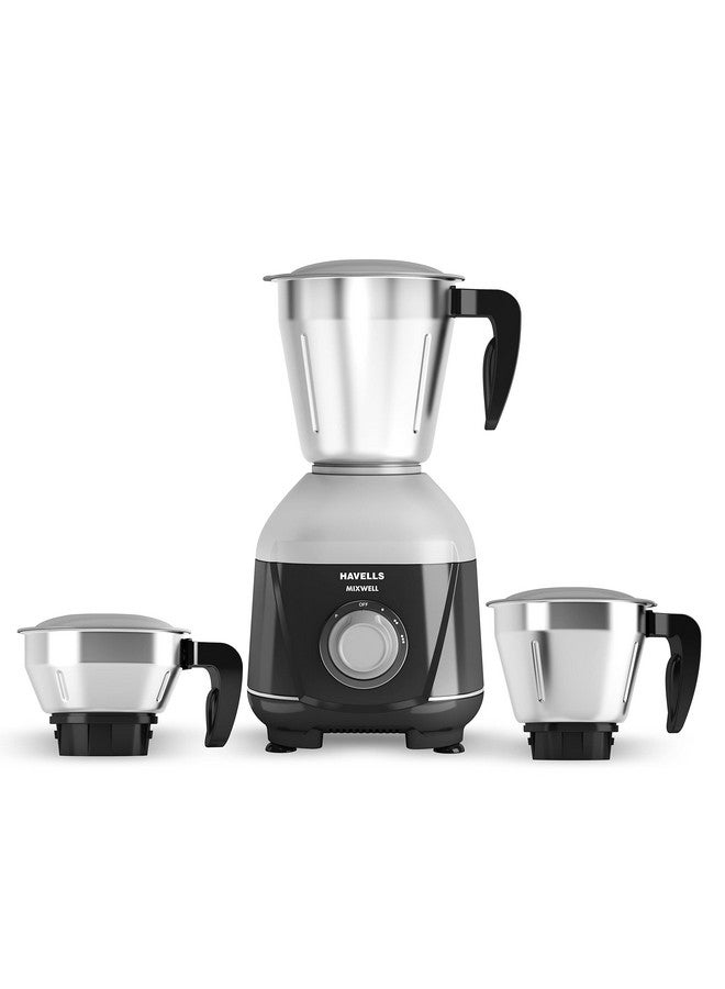 Havells MIXWELL 500 W 3 Jar Mixer Grinder, 304 SS Blades I High Speed 21000 RPM Motor, Heavy and Wider mouth SS Jars, All Jars with Handle (Black and Grey) - Image 1