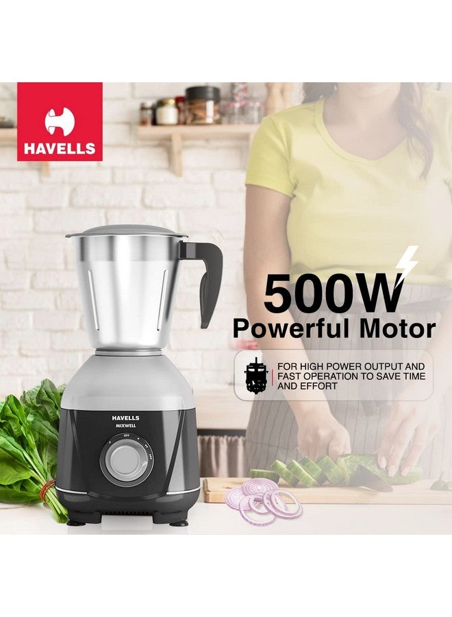 Havells MIXWELL 500 W 3 Jar Mixer Grinder, 304 SS Blades I High Speed 21000 RPM Motor, Heavy and Wider mouth SS Jars, All Jars with Handle (Black and Grey) - Image 2