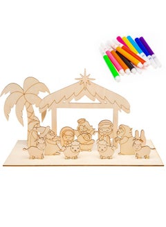 Haooryx 15Pcs Nativity Scene 3D Wood Art Craft Storytelling, Christmas Color Your Own Nativity Scene For Xmas Decorations Celebrate The Birth Party Game Christian Birthday Gift  - Image 1