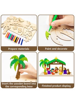 Haooryx 15Pcs Nativity Scene 3D Wood Art Craft Storytelling, Christmas Color Your Own Nativity Scene For Xmas Decorations Celebrate The Birth Party Game Christian Birthday Gift  - Image 4