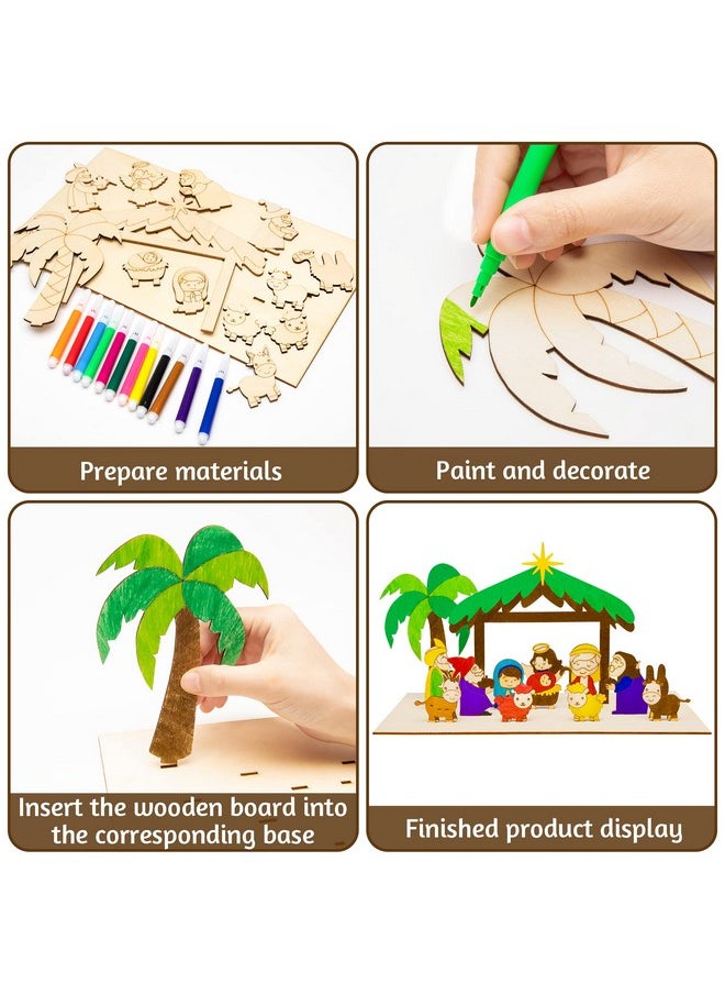 Haooryx 15Pcs Nativity Scene 3D Wood Art Craft Storytelling, Christmas Color Your Own Nativity Scene For Xmas Decorations Celebrate The Birth Party Game Christian Birthday Gift  - Image 4