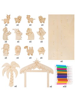 Haooryx 15Pcs Nativity Scene 3D Wood Art Craft Storytelling, Christmas Color Your Own Nativity Scene For Xmas Decorations Celebrate The Birth Party Game Christian Birthday Gift  - Image 2