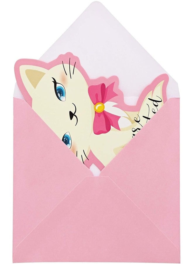 BLUE PANDA Cat Birthday Invites - 5 x 7 In, 36 Pack, Pink Modern Cartoon - Kids Invites with Envelopes Party Pack - Cat Themed Birthday Party Invitations - Image 3