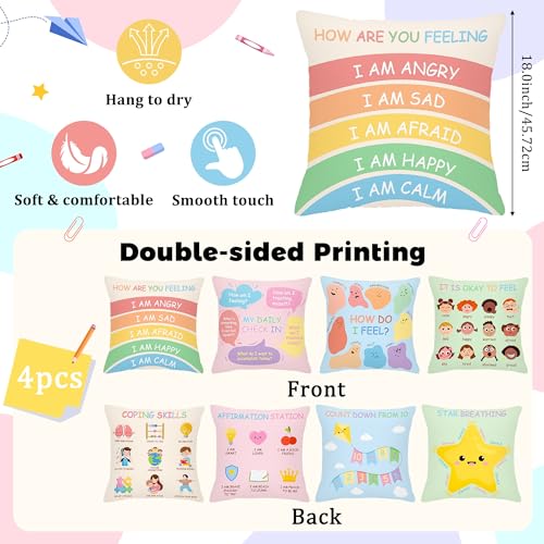 R HORSE 4Pcs Calming Corner Pillow Covers 18 x 18 Inch Feelings Pillow Cover Counseling Office Classroom Must Haves Mental Health Throw Pillowcase Decor Calm Down Corner Supplies for Kid School Gift - Image 3