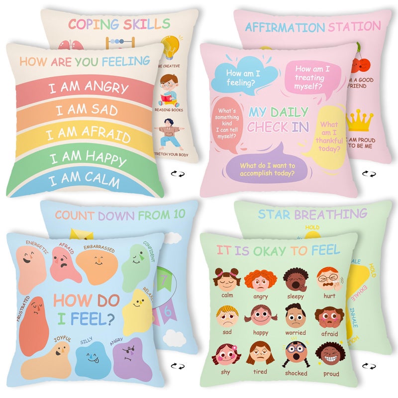 R HORSE 4Pcs Calming Corner Pillow Covers 18 x 18 Inch Feelings Pillow Cover Counseling Office Classroom Must Haves Mental Health Throw Pillowcase Decor Calm Down Corner Supplies for Kid School Gift - Image 2