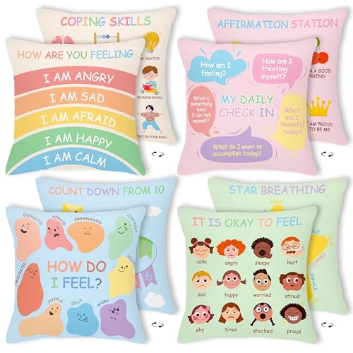 R HORSE 4Pcs Calming Corner Pillow Covers 18 x 18 Inch Feelings Pillow Cover Counseling Office Classroom Must Haves Mental Health Throw Pillowcase Decor Calm Down Corner Supplies for Kid School Gift - Image 1