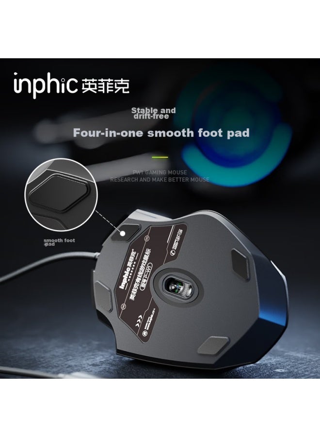 Inphic W1 Wired Gaming Mouse With Macro Definition, Ergonomic Design, Quiet Operation, For Home, Office, Laptop, Desktop, Usb Compatible, Black - Image 4