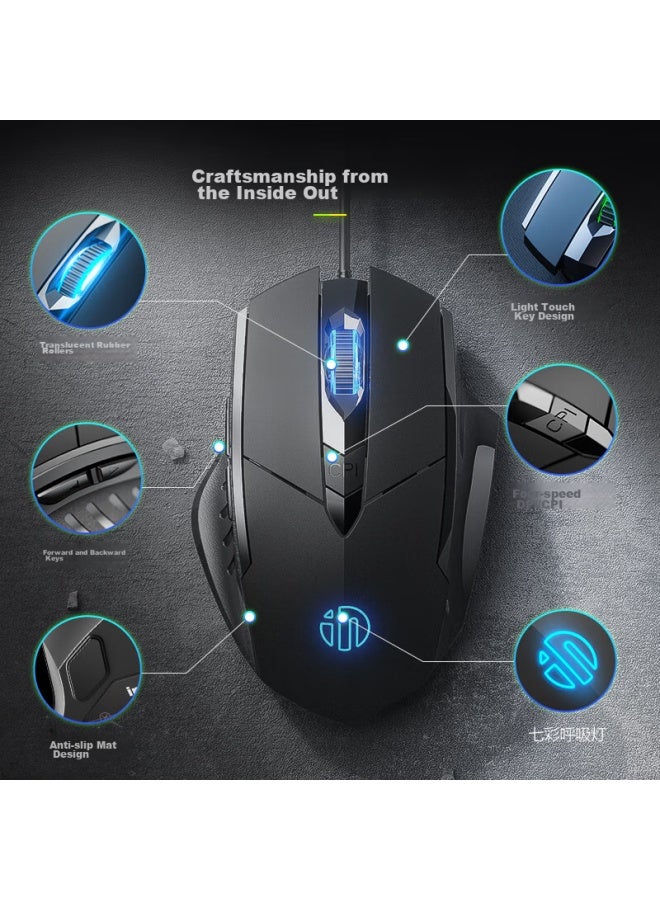 Inphic W1 Wired Gaming Mouse With Macro Definition, Ergonomic Design, Quiet Operation, For Home, Office, Laptop, Desktop, Usb Compatible, Black - Image 2