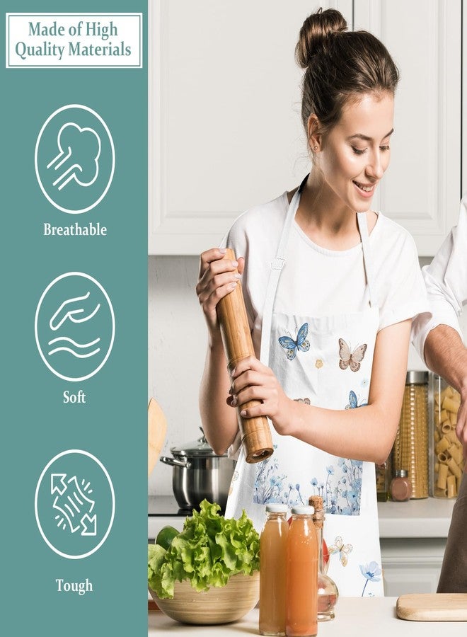ZSYTZL مريلة ZSYTZL قطعة واحدة مزودة بجيوب، وحزام رقبة قابل للتعديل، ومريلة محمولة، بنقشة زهور لطيفة للنساء، مناسبة للمطبخ والطبخ والبستنة والعمل كنادلة وأم وأب - فراشة - Image 3