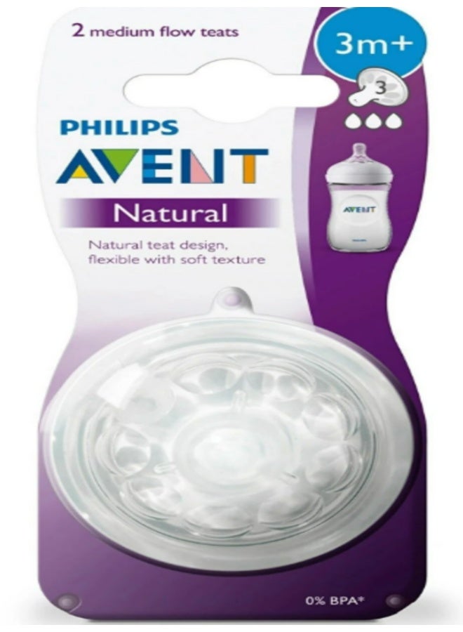 Philips AVENT FEEDING BOTTLE NIPPLE NATURAL TEATS 3 M+ 2P SCF043/27