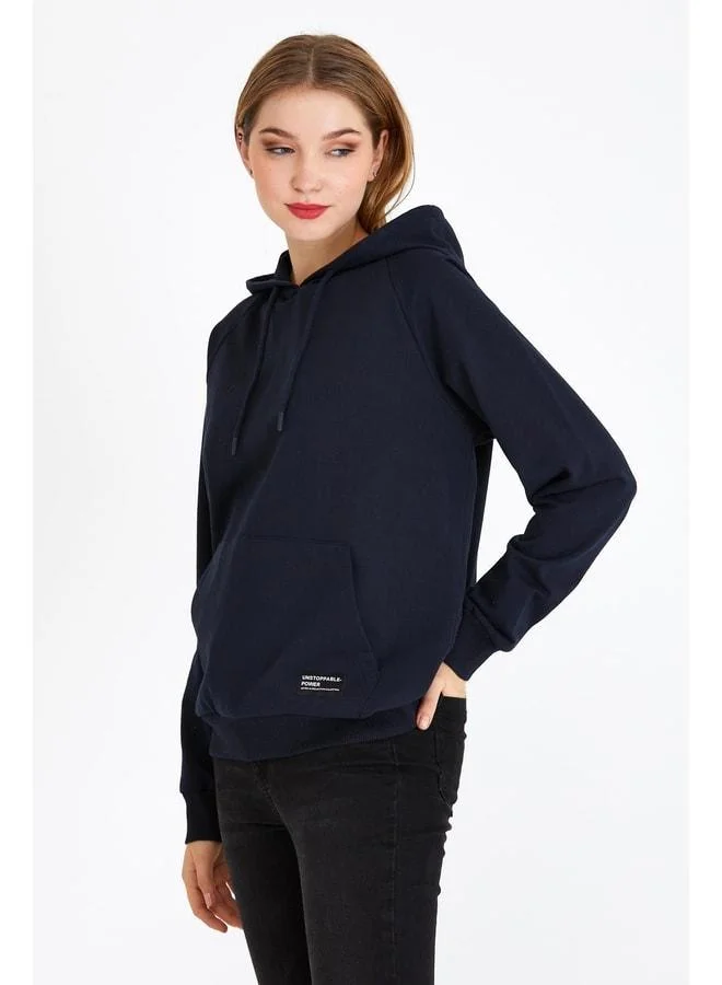 Mmetalic  Women’s Navy Hooded Basic Knit Sweatshirt. for Women | Best Price UAE